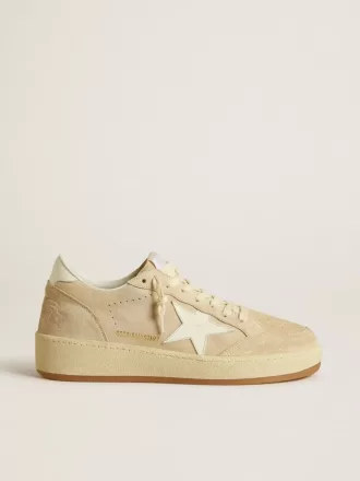 Ball Star voor dames in beige suède met witte leren ster en hielstuk