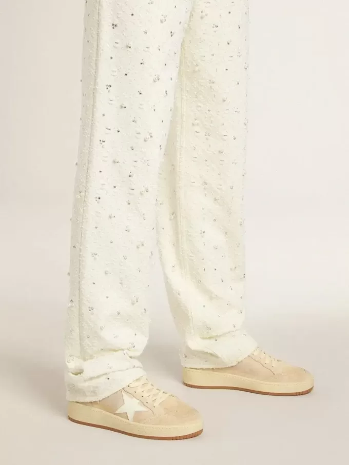 Ball Star voor dames in beige suède met witte leren ster en hielstuk