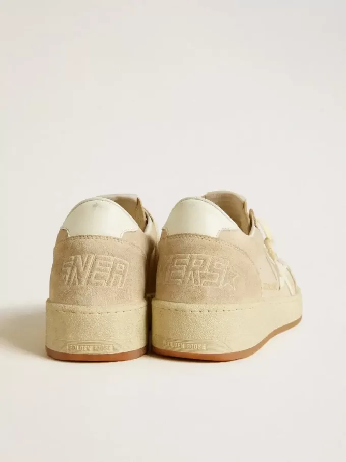 Ball Star voor dames in beige suède met witte leren ster en hielstuk