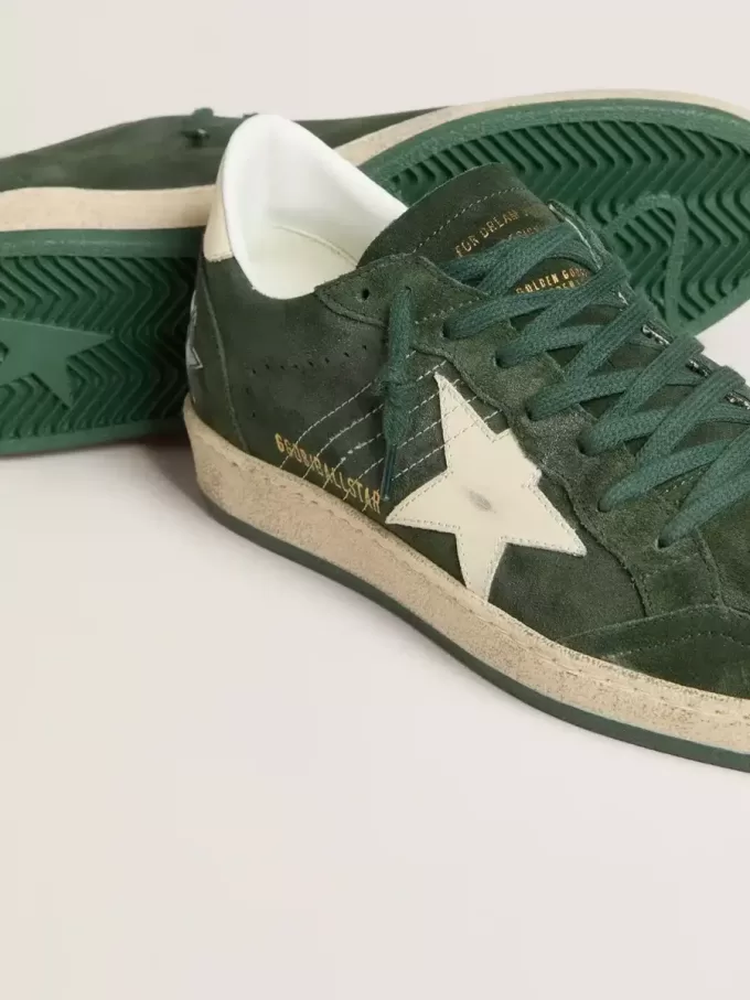 Ball Star voor dames in groen suède met witte leren ster en hielstuk