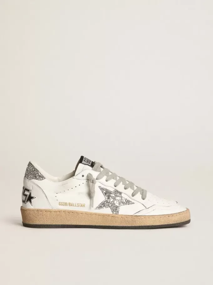 Ball Star voor dames in nappa met witte ster en glitter hielstuk