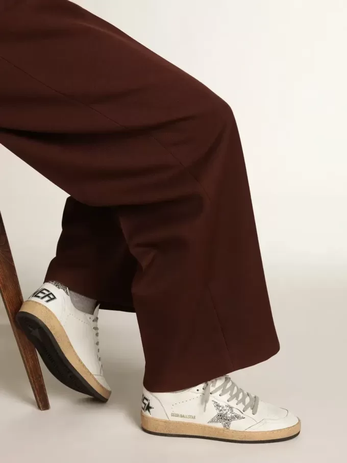 Ball Star voor dames in nappa met witte ster en glitter hielstuk