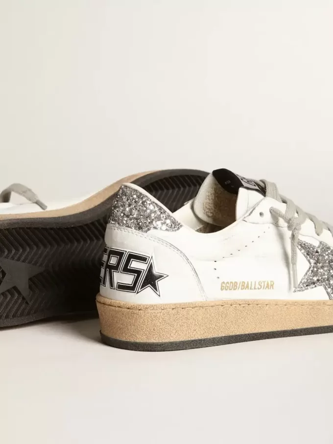 Ball Star voor dames in nappa met witte ster en glitter hielstuk