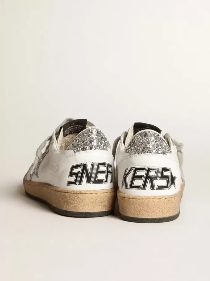Ball Star voor dames in nappa met witte ster en glitter hielstuk