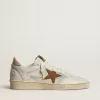 Ball Star voor dames in wit nappa en mesh met tabakskleurige nubuck ster en beige hielstuk