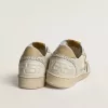 Ball Star voor dames in wit nappa en mesh met tabakskleurige nubuck ster en beige hielstuk