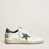 Ball Star voor dames in wit nappaleer met groene leren ster en hielstuk