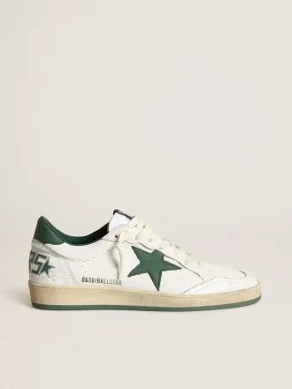 Ball Star voor dames in wit nappaleer met groene leren ster en hielstuk