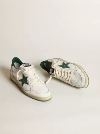 Ball Star voor dames in wit nappaleer met groene leren ster en hielstuk