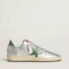 Ball Star voor dames in zilverkleurig nylon met groene leren ster en hielstuk