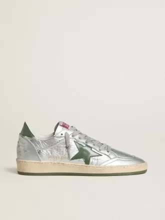 Ball Star voor dames in zilverkleurig nylon met groene leren ster en hielstuk