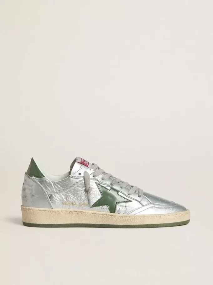 Ball Star voor dames in zilverkleurig nylon met groene leren ster en hielstuk