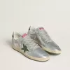 Ball Star voor dames in zilverkleurig nylon met groene leren ster en hielstuk