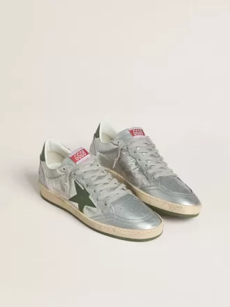 Ball Star voor dames in zilverkleurig nylon met groene leren ster en hielstuk