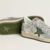 Ball Star voor dames in zilverkleurig nylon met groene leren ster en hielstuk