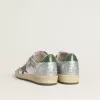 Ball Star voor dames in zilverkleurig nylon met groene leren ster en hielstuk