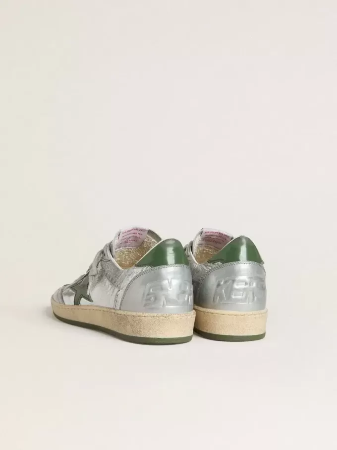 Ball Star voor dames in zilverkleurig nylon met groene leren ster en hielstuk