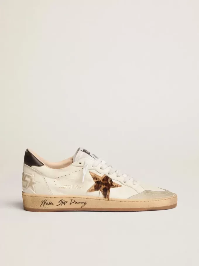 Ball Star voor dames met ster van ponyhuid met luipaardprint en zwarte hielband