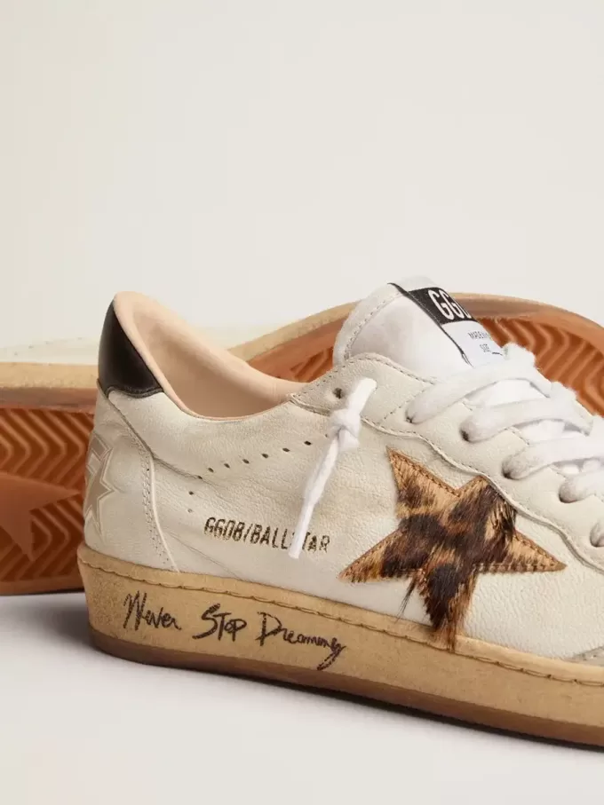 Ball Star voor dames met ster van ponyhuid met luipaardprint en zwarte hielband