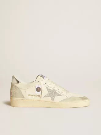 Ball Star voor dames met zilveren Swarovski-microkristallen ster en metallic zilveren leren hielstuk