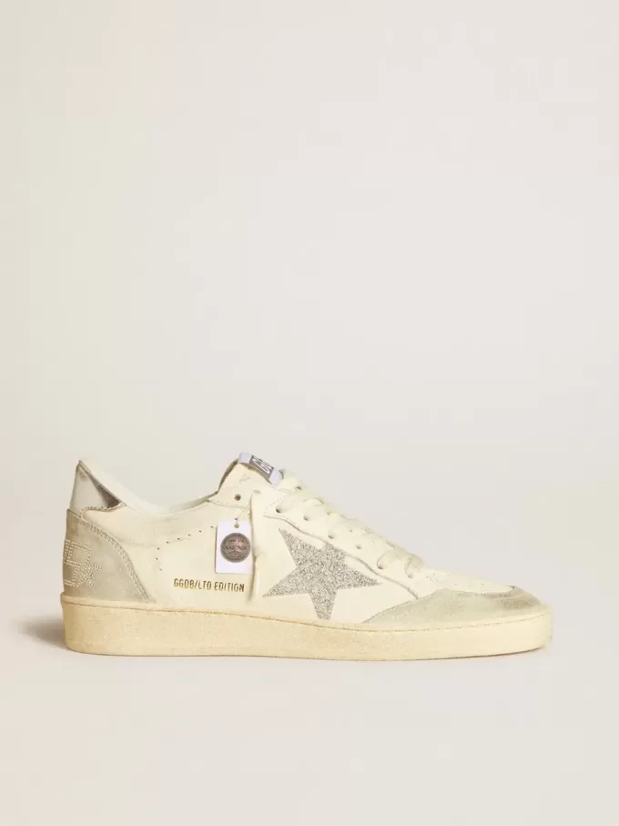 Ball Star voor dames met zilveren Swarovski-microkristallen ster en metallic zilveren leren hielstuk