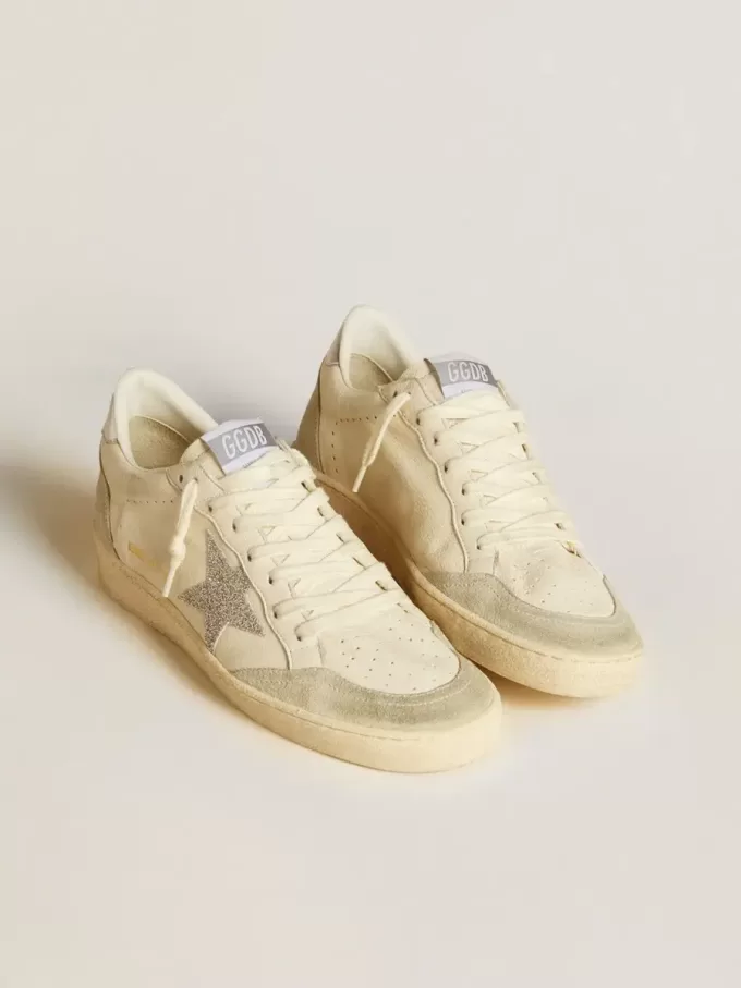 Ball Star voor dames met zilveren Swarovski-microkristallen ster en metallic zilveren leren hielstuk