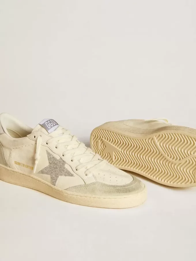 Ball Star voor dames met zilveren Swarovski-microkristallen ster en metallic zilveren leren hielstuk