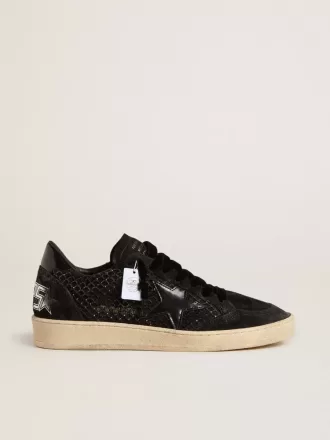 Ball Star voor dames van mesh met Swarovski-kristallen en een zwarte gelamineerde leren ster en hielbandje