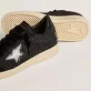 Ball Star voor dames van mesh met Swarovski-kristallen en een zwarte gelamineerde leren ster en hielbandje