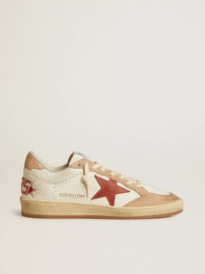 Ball Star voor dames van nappaleer met rode ster en roze suède inzetstukken