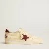Ball Star voor heren in beige nappa met bordeauxrode mesh ster en hielstuk
