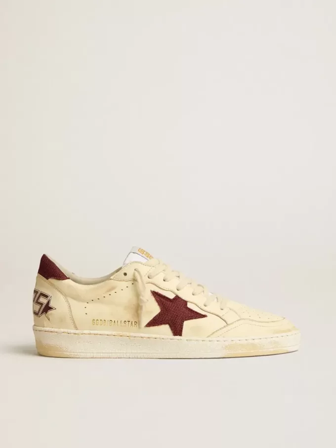 Ball Star voor heren in beige nappa met bordeauxrode mesh ster en hielstuk