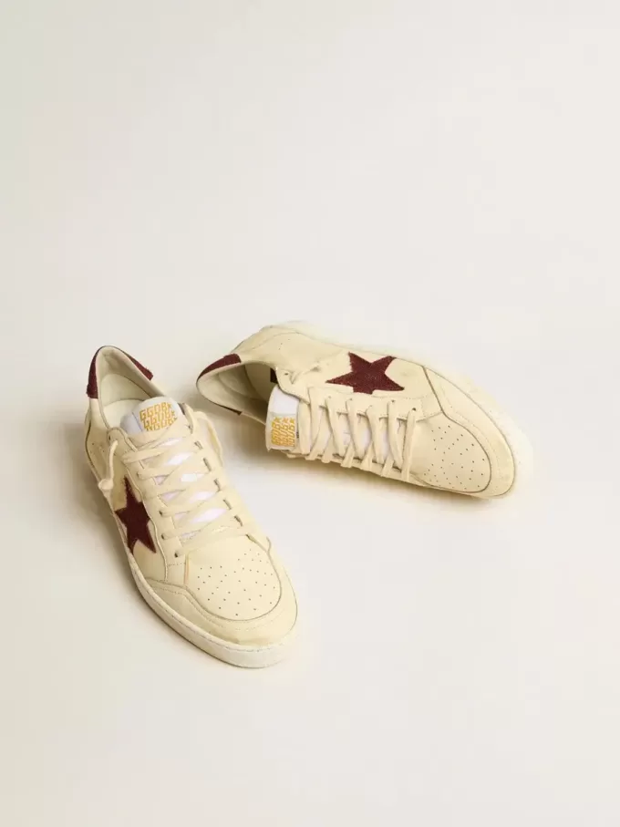 Ball Star voor heren in beige nappa met bordeauxrode mesh ster en hielstuk