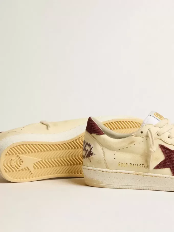Ball Star voor heren in beige nappa met bordeauxrode mesh ster en hielstuk