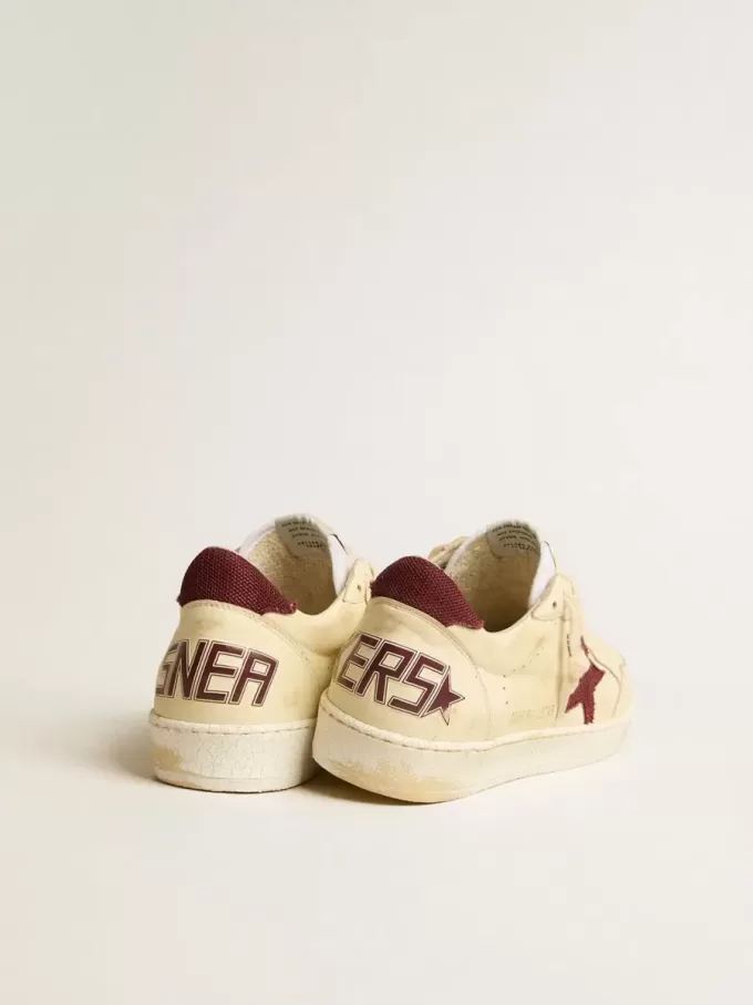 Ball Star voor heren in beige nappa met bordeauxrode mesh ster en hielstuk