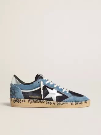 Ball Star voor heren in blauw suède met zilveren leren ster en hielstuk