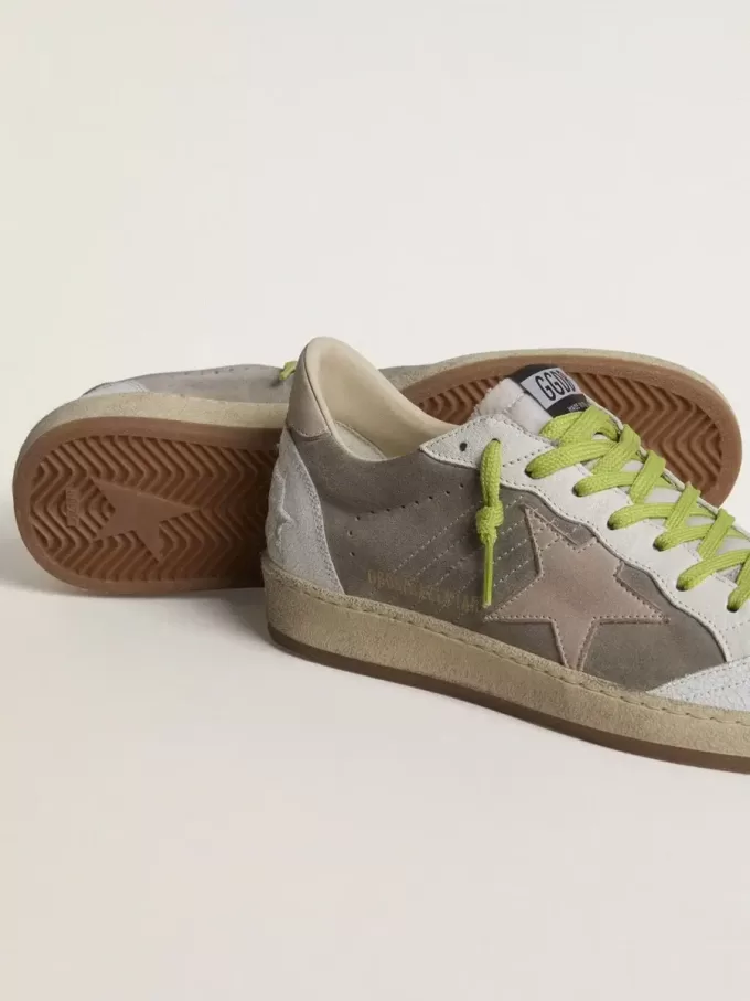 Ball Star voor heren in grijs suède met oudroze suède ster en beige leren hielstuk