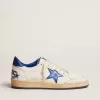 Ball Star voor heren in wit nappa met blauwe ster en hielstuk