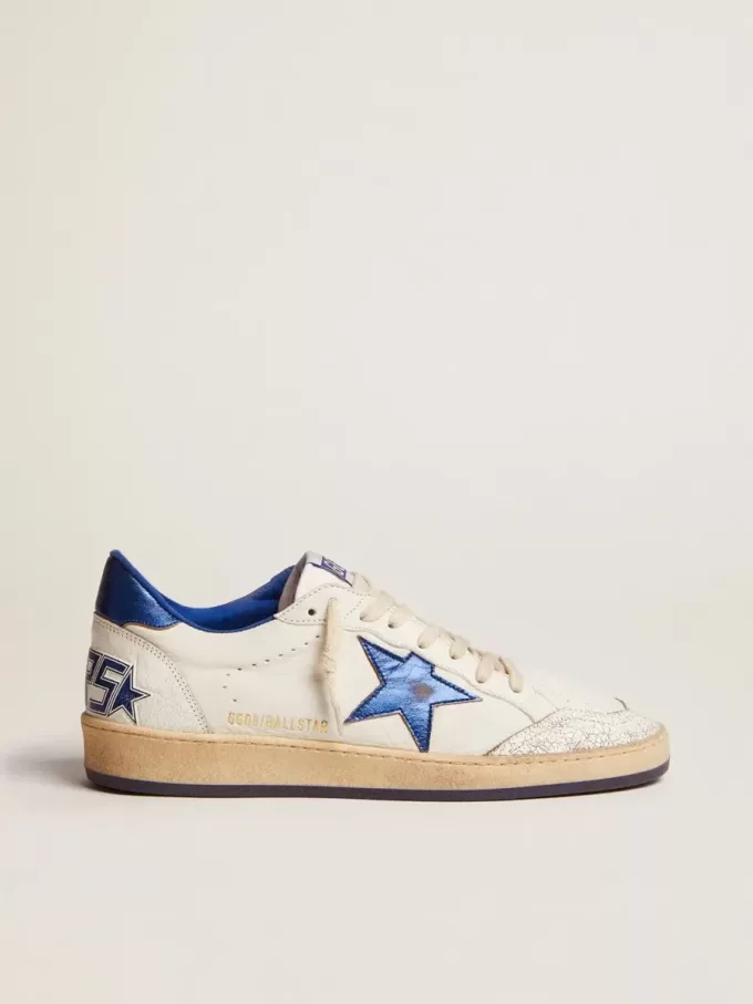 Ball Star voor heren in wit nappa met blauwe ster en hielstuk