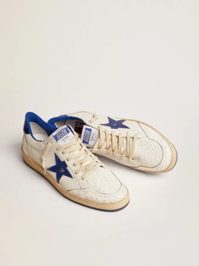 Ball Star voor heren in wit nappa met blauwe ster en hielstuk