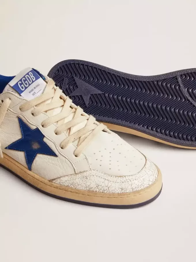 Ball Star voor heren in wit nappa met blauwe ster en hielstuk