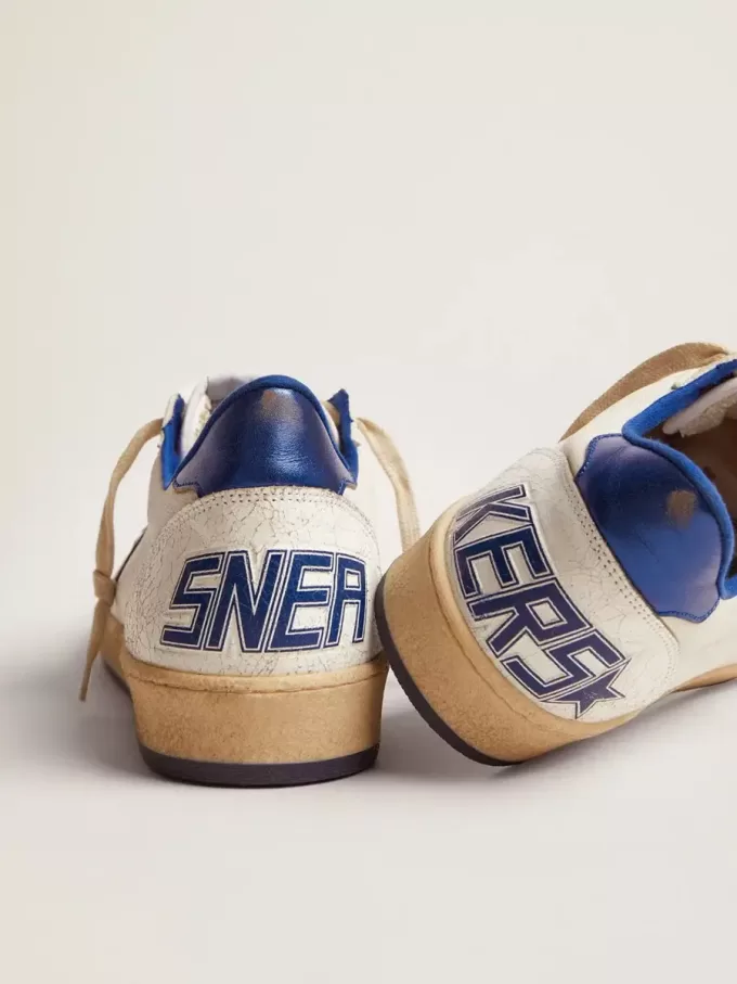Ball Star voor heren in wit nappa met blauwe ster en hielstuk