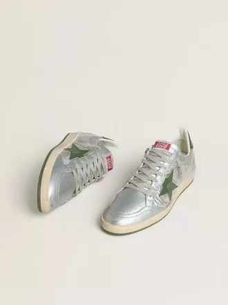 Ball Star voor heren in zilverkleurig nylon met groene leren ster en hielstuk
