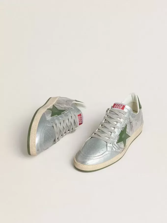 Ball Star voor heren in zilverkleurig nylon met groene leren ster en hielstuk
