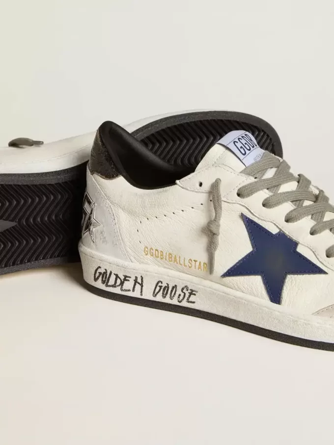 Ball Star voor heren van nappaleer met leren ster en metallic leren hielstuk