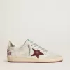 Ball Star voor heren van nubuck met krokodillenprint en bordeauxrode suède ster