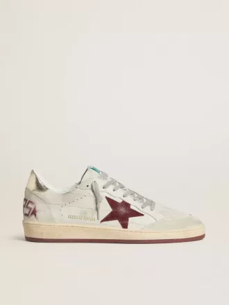 Ball Star voor heren van nubuck met krokodillenprint en bordeauxrode suède ster