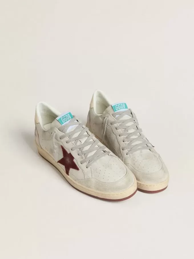 Ball Star voor heren van nubuck met krokodillenprint en bordeauxrode suède ster