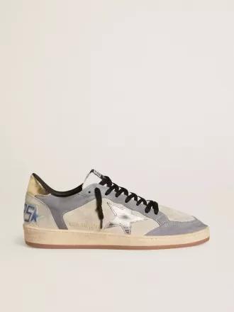 Ball Star voor heren van suède en nubuck met zilverkleurige metallic leren ster en goudkleurige metallic leren hielstuk