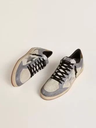 Ball Star voor heren van suède en nubuck met zilverkleurige metallic leren ster en goudkleurige metallic leren hielstuk